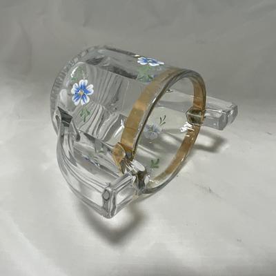 -40- Clear Glass and Hand Painted Blue Flowers | Covered Butter Dish | Covered Sugar