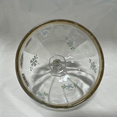 -40- Clear Glass and Hand Painted Blue Flowers | Covered Butter Dish | Covered Sugar