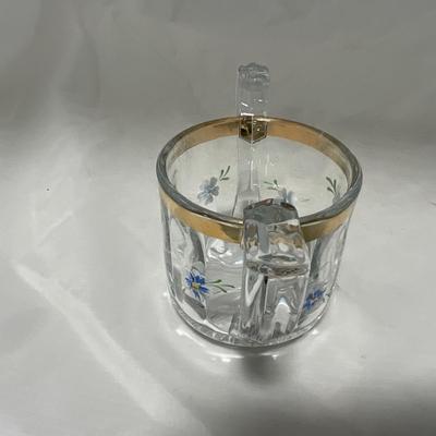 -40- Clear Glass and Hand Painted Blue Flowers | Covered Butter Dish | Covered Sugar