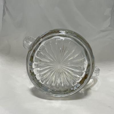 -40- Clear Glass and Hand Painted Blue Flowers | Covered Butter Dish | Covered Sugar