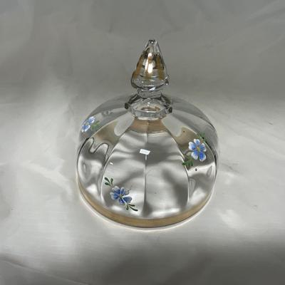 -40- Clear Glass and Hand Painted Blue Flowers | Covered Butter Dish | Covered Sugar
