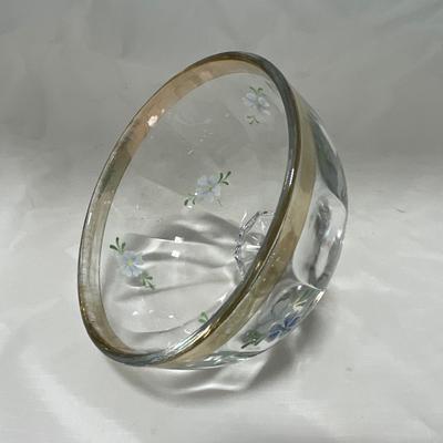 -40- Clear Glass and Hand Painted Blue Flowers | Covered Butter Dish | Covered Sugar