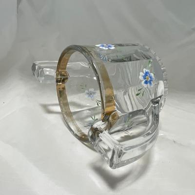 -40- Clear Glass and Hand Painted Blue Flowers | Covered Butter Dish | Covered Sugar