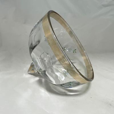 -40- Clear Glass and Hand Painted Blue Flowers | Covered Butter Dish | Covered Sugar