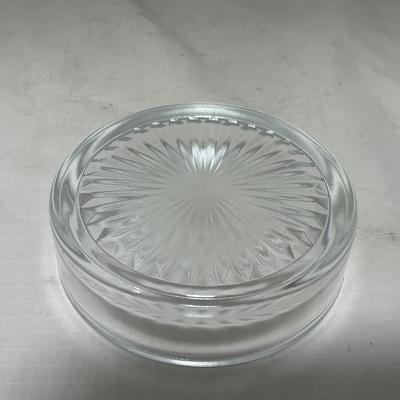 -43- Clear Glass & Metal | Covered Butter Dish | Serving Knife