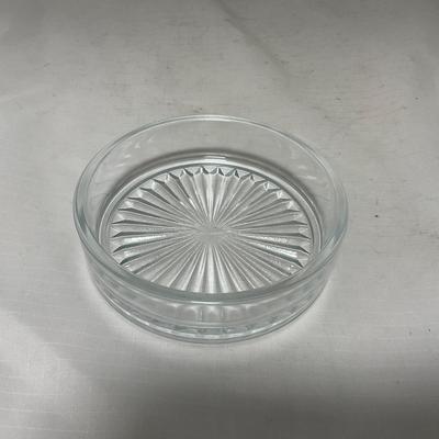-43- Clear Glass & Metal | Covered Butter Dish | Serving Knife