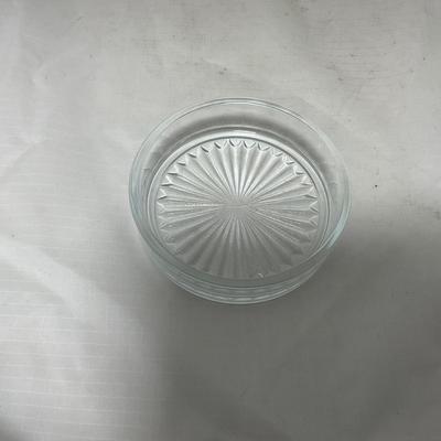 -43- Clear Glass & Metal | Covered Butter Dish | Serving Knife