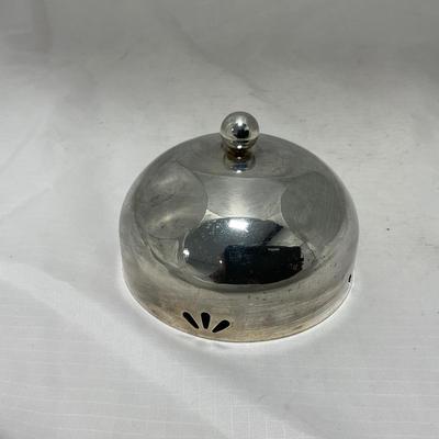 -43- Clear Glass & Metal | Covered Butter Dish | Serving Knife