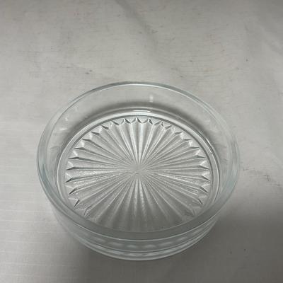 -43- Clear Glass & Metal | Covered Butter Dish | Serving Knife