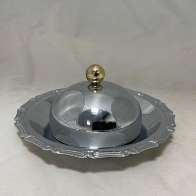 -44- Small Metal & Gold Accents | Covered Butter Dish