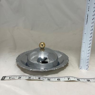 -44- Small Metal & Gold Accents | Covered Butter Dish