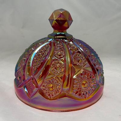 -45- Red / Orange Iridescent Carnival | Covered Butter Dish