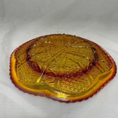 -45- Red / Orange Iridescent Carnival | Covered Butter Dish