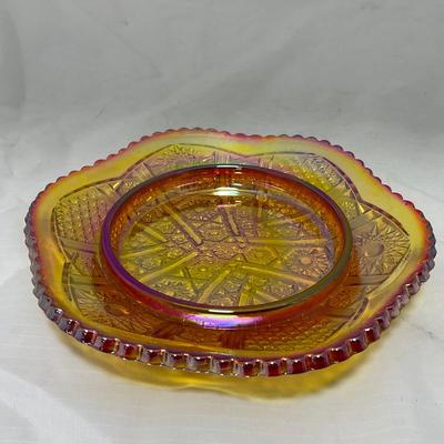 -45- Red / Orange Iridescent Carnival | Covered Butter Dish