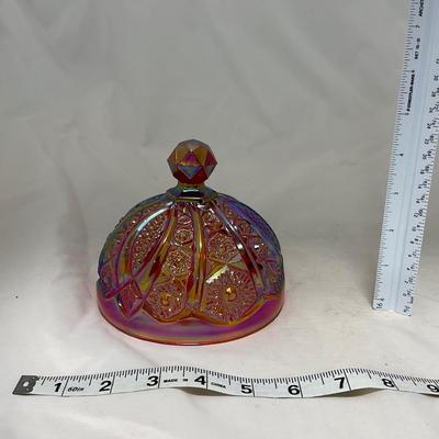 -45- Red / Orange Iridescent Carnival | Covered Butter Dish