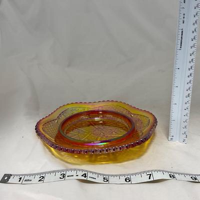 -45- Red / Orange Iridescent Carnival | Covered Butter Dish