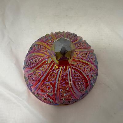 -45- Red / Orange Iridescent Carnival | Covered Butter Dish