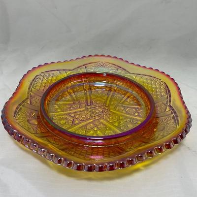 -45- Red / Orange Iridescent Carnival | Covered Butter Dish