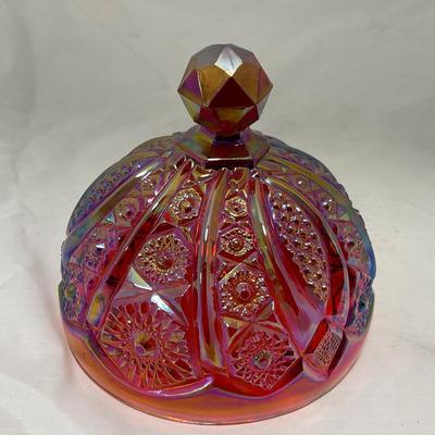 -45- Red / Orange Iridescent Carnival | Covered Butter Dish