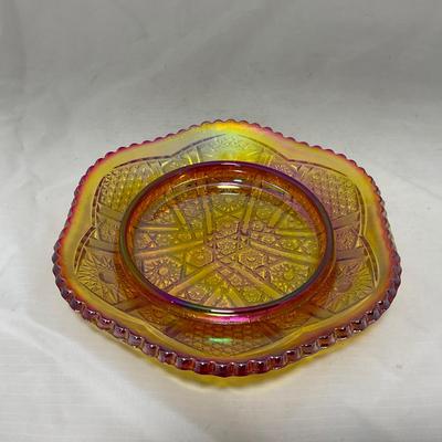 -45- Red / Orange Iridescent Carnival | Covered Butter Dish
