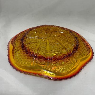 -45- Red / Orange Iridescent Carnival | Covered Butter Dish