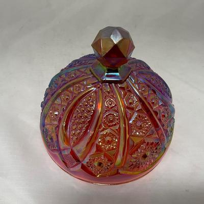 -45- Red / Orange Iridescent Carnival | Covered Butter Dish