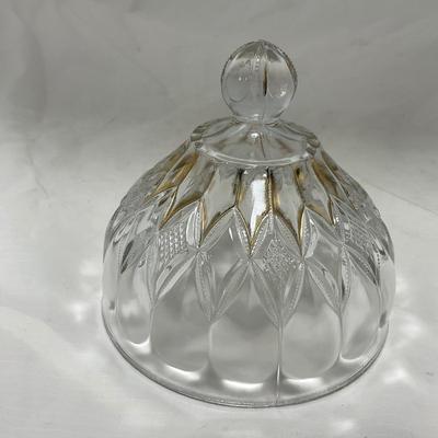 -46- Clear Glass & Gold Accents | Covered Butter Dish
