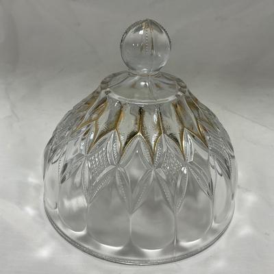 -46- Clear Glass & Gold Accents | Covered Butter Dish