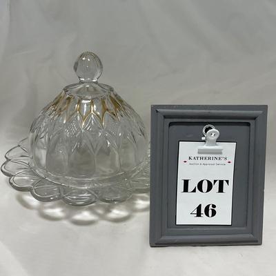 -46- Clear Glass & Gold Accents | Covered Butter Dish