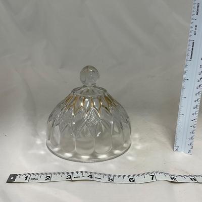 -46- Clear Glass & Gold Accents | Covered Butter Dish
