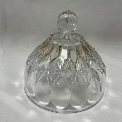 -46- Clear Glass & Gold Accents | Covered Butter Dish
