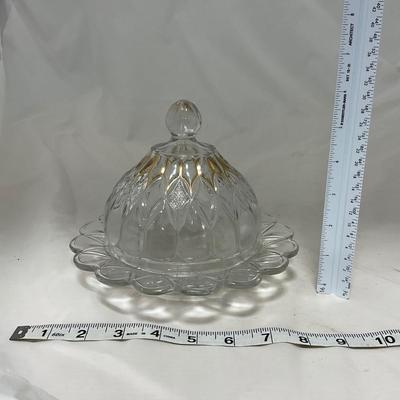 -46- Clear Glass & Gold Accents | Covered Butter Dish
