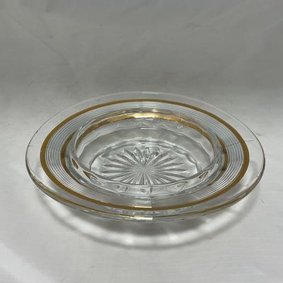 -47- Clear with Gold Stripes | Covered Butter Dish | Sugar & Creamer | Covered Jar