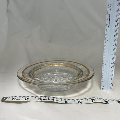 -47- Clear with Gold Stripes | Covered Butter Dish | Sugar & Creamer | Covered Jar