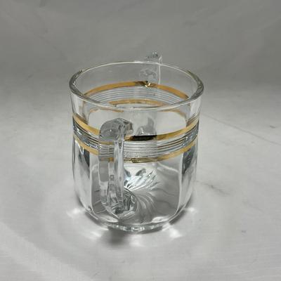 -47- Clear with Gold Stripes | Covered Butter Dish | Sugar & Creamer | Covered Jar
