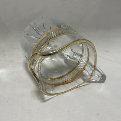 -47- Clear with Gold Stripes | Covered Butter Dish | Sugar & Creamer | Covered Jar