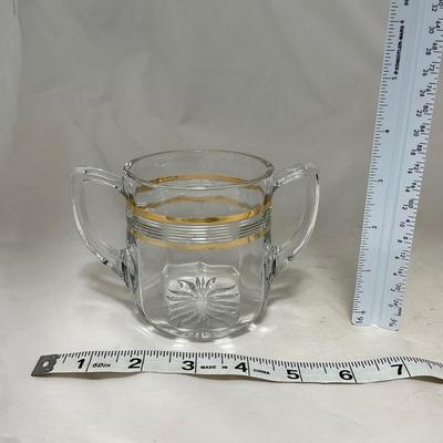 -47- Clear with Gold Stripes | Covered Butter Dish | Sugar & Creamer | Covered Jar