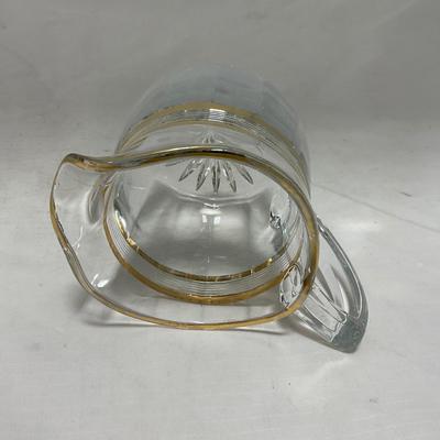 -47- Clear with Gold Stripes | Covered Butter Dish | Sugar & Creamer | Covered Jar