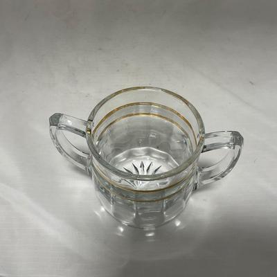 -47- Clear with Gold Stripes | Covered Butter Dish | Sugar & Creamer | Covered Jar
