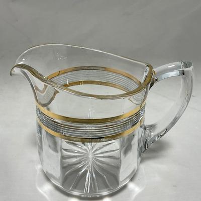-47- Clear with Gold Stripes | Covered Butter Dish | Sugar & Creamer | Covered Jar