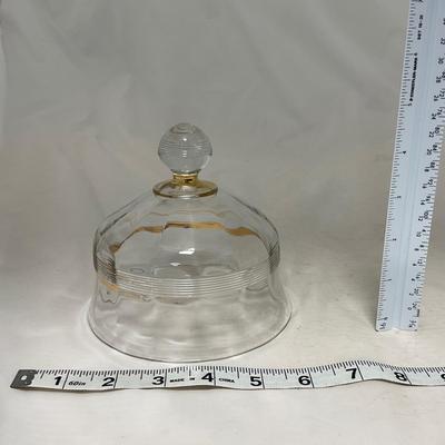 -47- Clear with Gold Stripes | Covered Butter Dish | Sugar & Creamer | Covered Jar