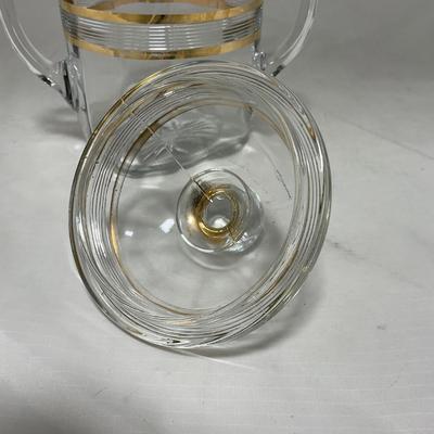 -47- Clear with Gold Stripes | Covered Butter Dish | Sugar & Creamer | Covered Jar