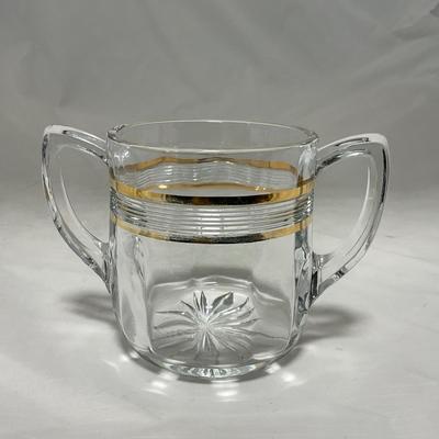 -47- Clear with Gold Stripes | Covered Butter Dish | Sugar & Creamer | Covered Jar