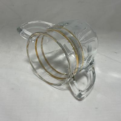 -47- Clear with Gold Stripes | Covered Butter Dish | Sugar & Creamer | Covered Jar