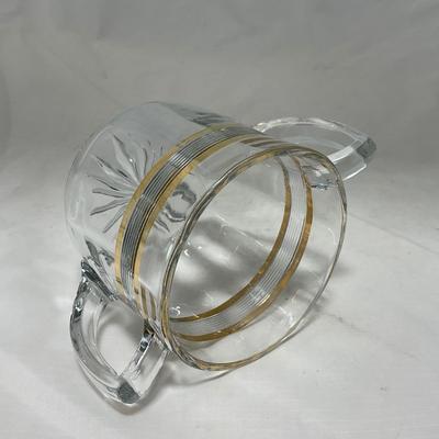 -47- Clear with Gold Stripes | Covered Butter Dish | Sugar & Creamer | Covered Jar