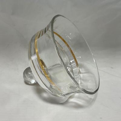 -47- Clear with Gold Stripes | Covered Butter Dish | Sugar & Creamer | Covered Jar