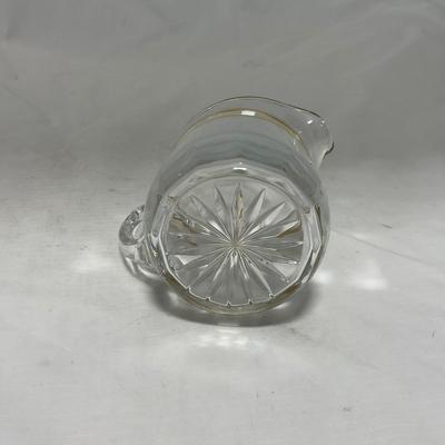 -47- Clear with Gold Stripes | Covered Butter Dish | Sugar & Creamer | Covered Jar
