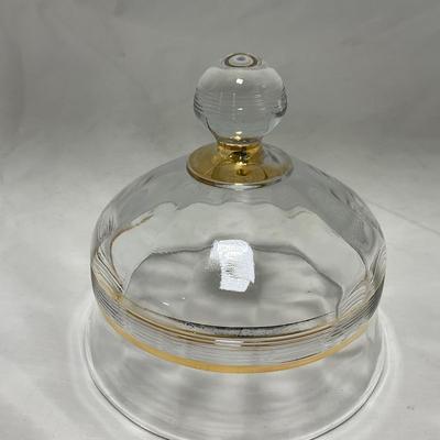 -47- Clear with Gold Stripes | Covered Butter Dish | Sugar & Creamer | Covered Jar
