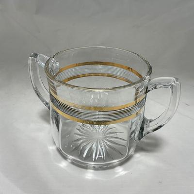 -47- Clear with Gold Stripes | Covered Butter Dish | Sugar & Creamer | Covered Jar