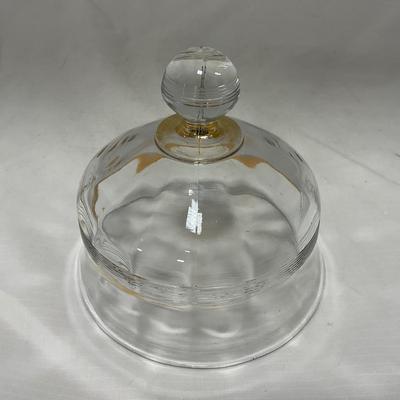 -47- Clear with Gold Stripes | Covered Butter Dish | Sugar & Creamer | Covered Jar